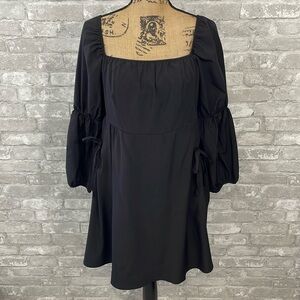 EXLURA Square Neck Black Mini Dress
